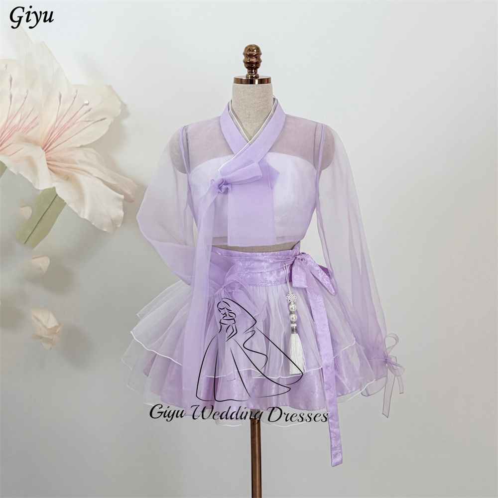 Korean Tea Set - Giyu Purple Hanbok Mini Dress Korean
