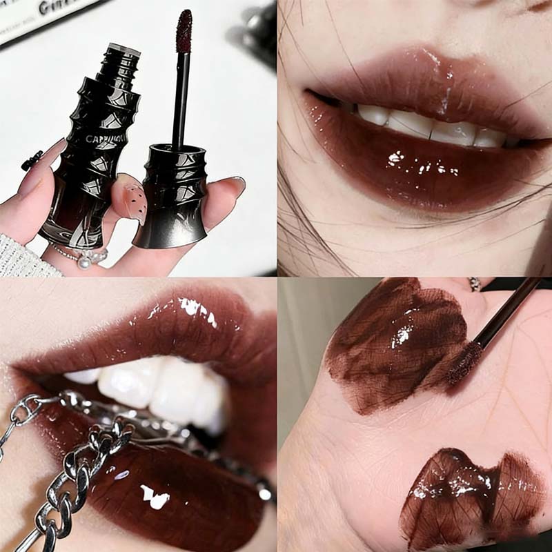 Lip Tint Korean - Punk Dark Red Lip Gloss Mirror