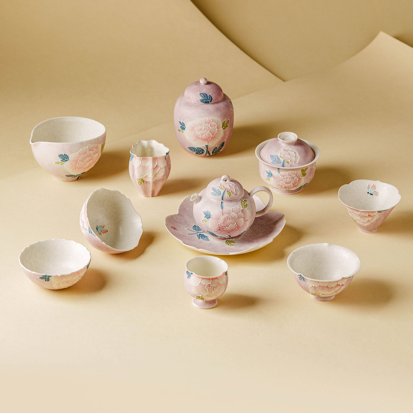 HandPainted Vintage Peony Butt - Korean Tea Set ulasan dan harga