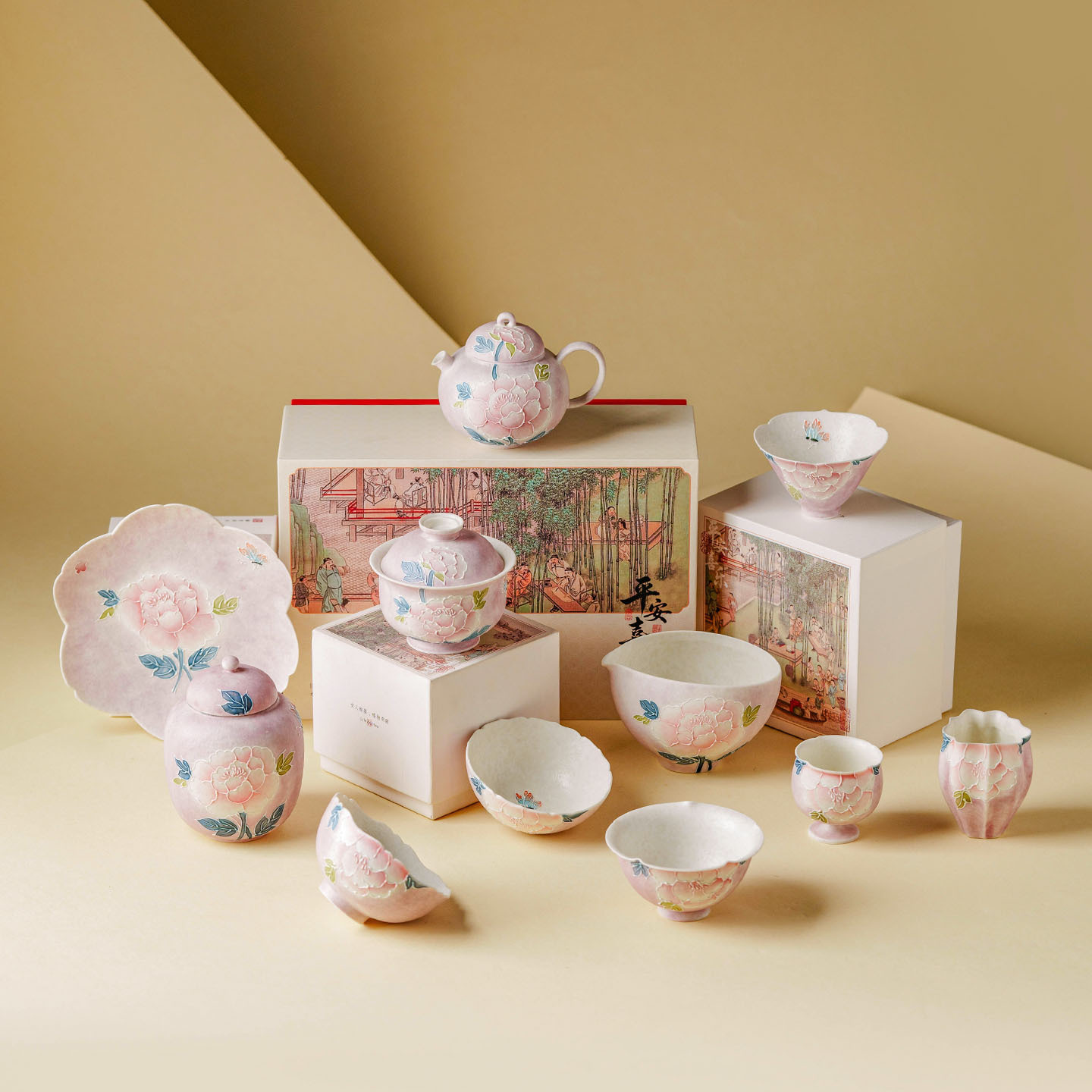 HandPainted Vintage Peony Butt - Korean Tea Set ulasan dan harga