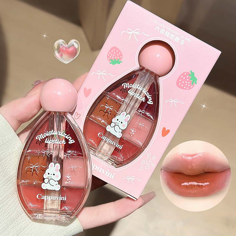 6 Color Mirror Lip Gloss Palet - Lip Tint Korean ulasan dan harga