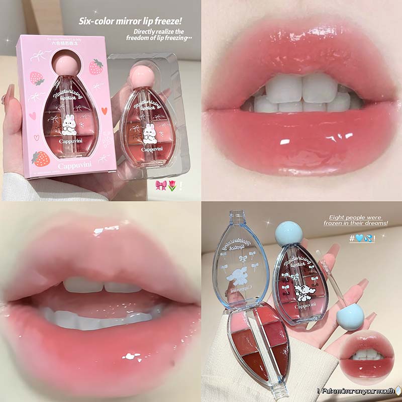 6 Color Mirror Lip Gloss Palet - Lip Tint Korean ulasan dan harga