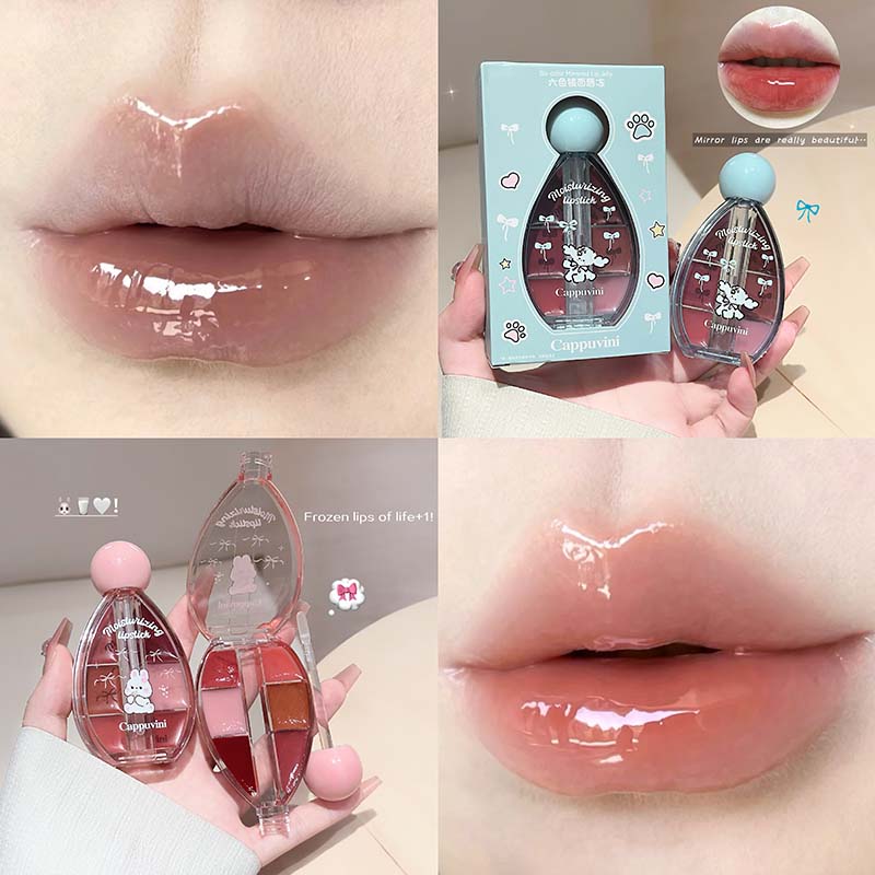 6 Color Mirror Lip Gloss Palet - Lip Tint Korean ulasan dan harga