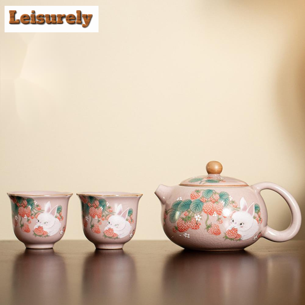 Antique Pink Ru Kiln Teacup St - Korean Tea Set ulasan dan harga
