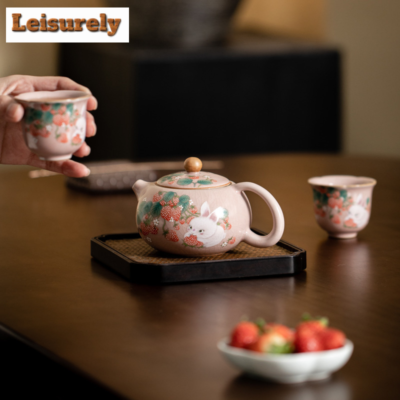 Antique Pink Ru Kiln Teacup St - Korean Tea Set ulasan dan harga