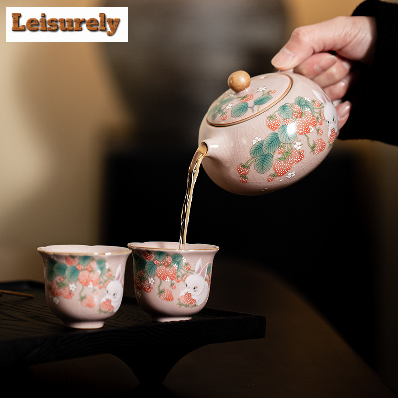 Antique Pink Ru Kiln Teacup St - Korean Tea Set ulasan dan harga