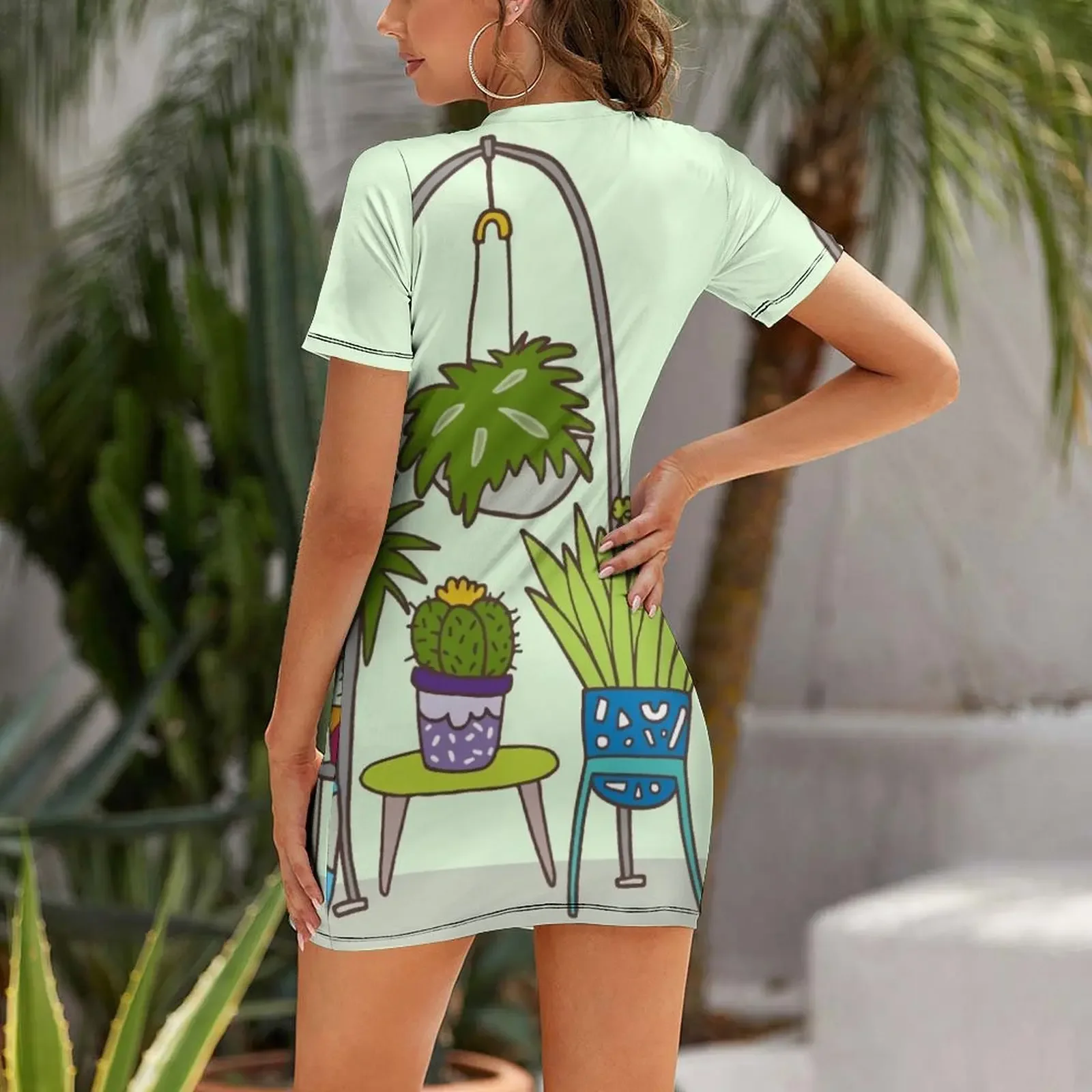 Plant life Short-Sleeved Dress - Korean Women Lifestyle ulasan dan harga
