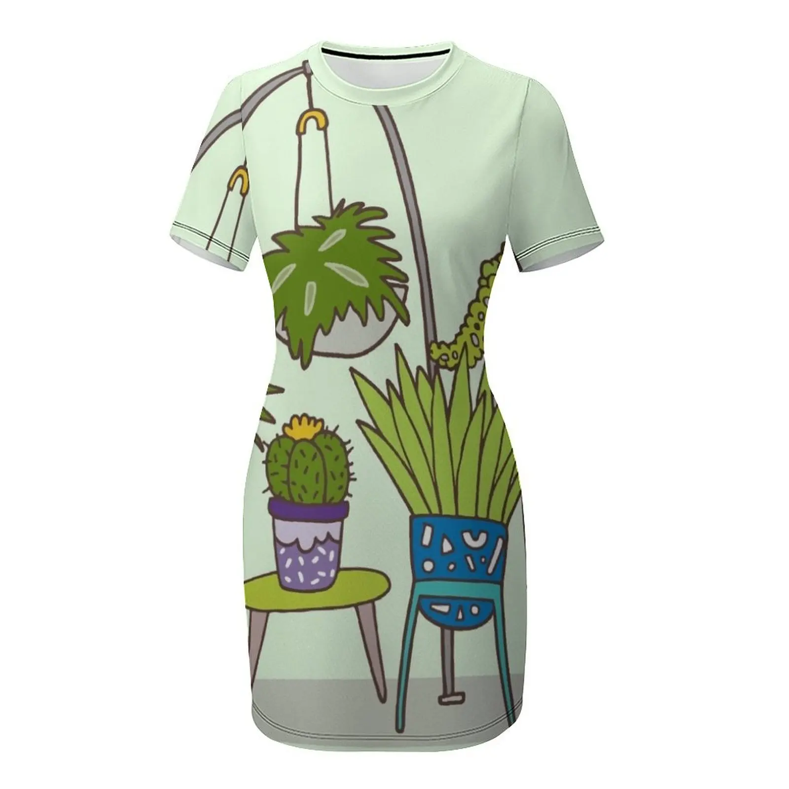 Plant life Short-Sleeved Dress - Korean Women Lifestyle ulasan dan harga