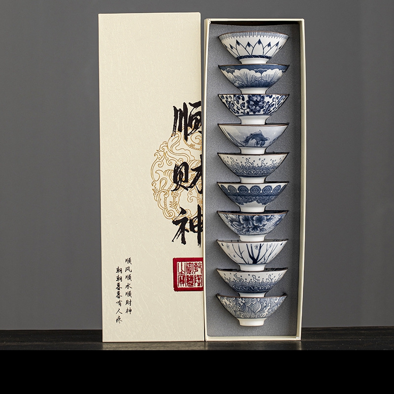 10pcs/box Blue and White Porce - Celadon Ceramic Cup ulasan dan harga